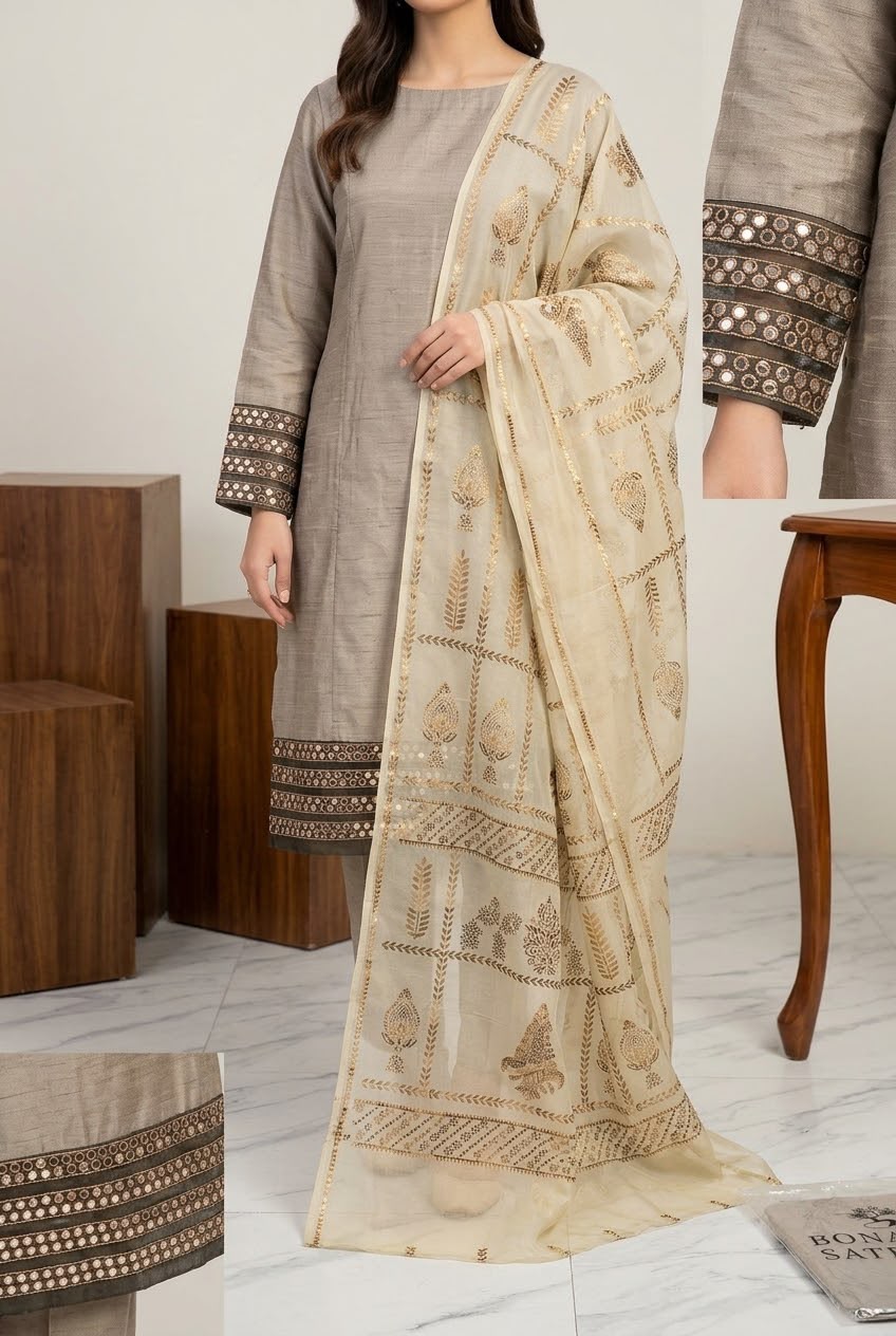 Bonanza Plain Embroidered Unstitched Mix 3pc