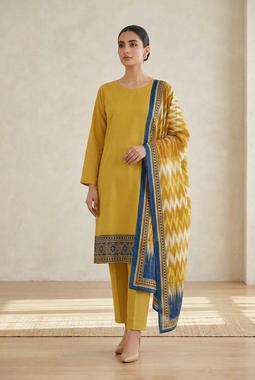 Bonanza Plain Embroidered Unstitched Mix 3pc