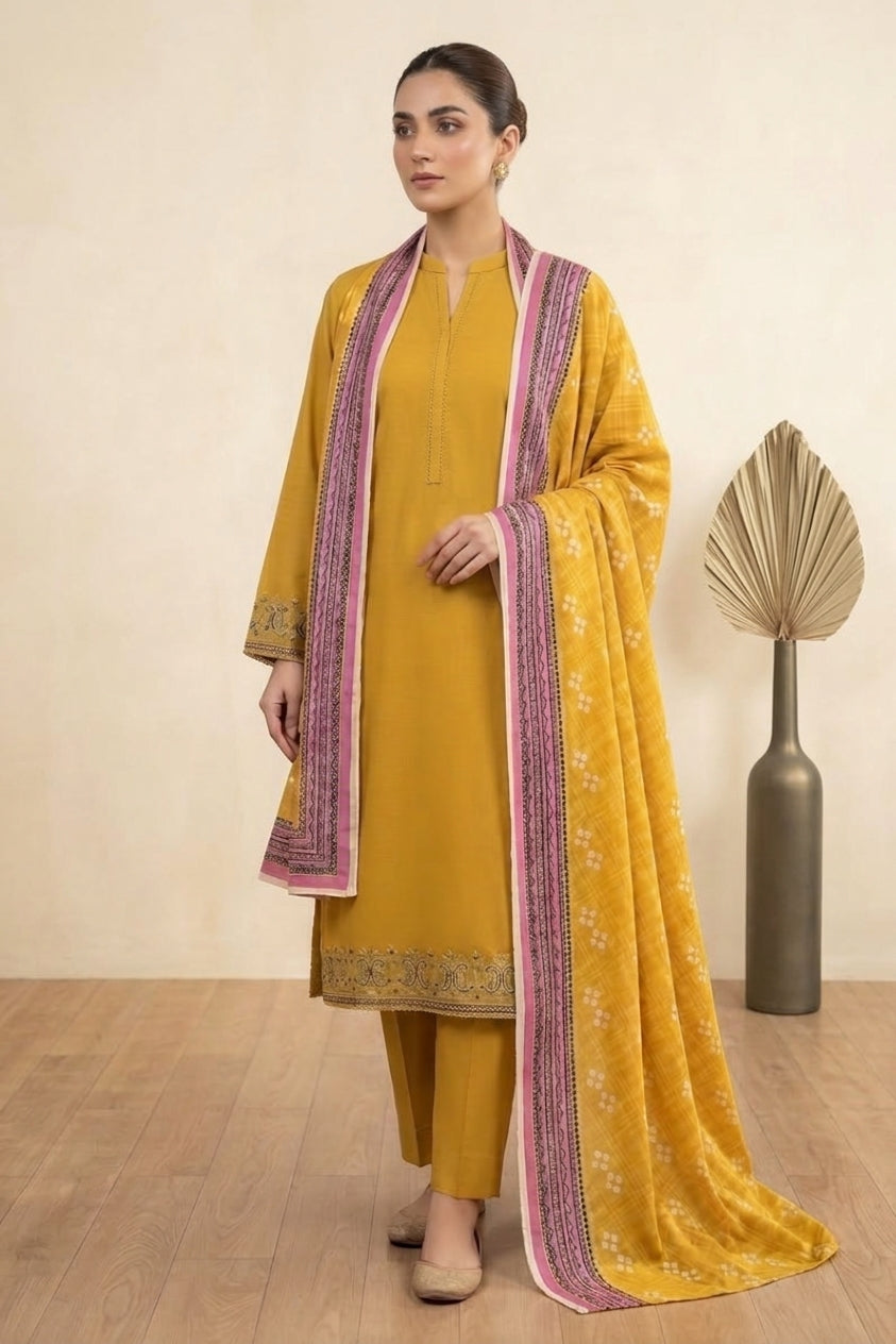 Bonanza Plain Embroidered Unstitched Mix 3pc
