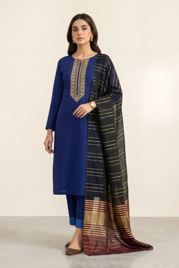 Bonanza Plain Embroidered Unstitched Mix 3pc