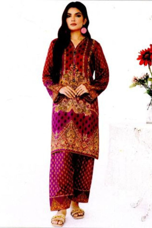 Hania&Minahil-Digital Printed Dobby Linen-Purple-2PC