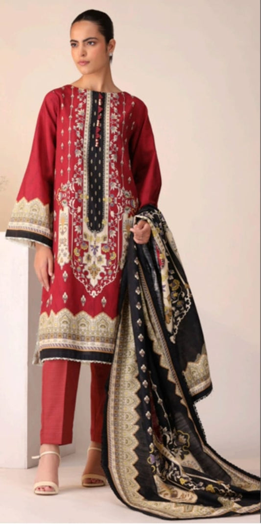 Hania & Minahil Printed Slub Khaddar 3pc