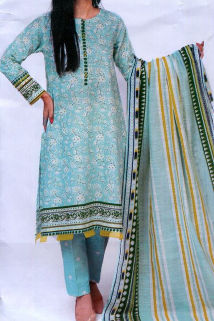 MIZAJ-Digital Printed Khaddar-Ferozi-3PC - Branded Cut Pieces