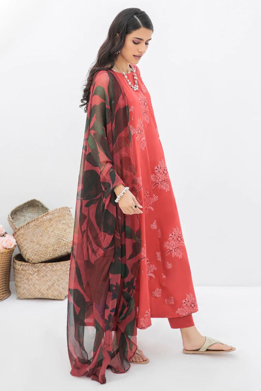 Jacquard Lawn-Red-2PC - Branded Cut Pieces