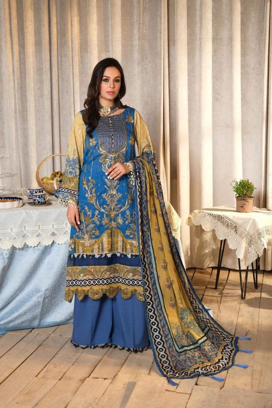 Embroidered Lawn-Royal-Blue-3PC - Branded Cut Pieces