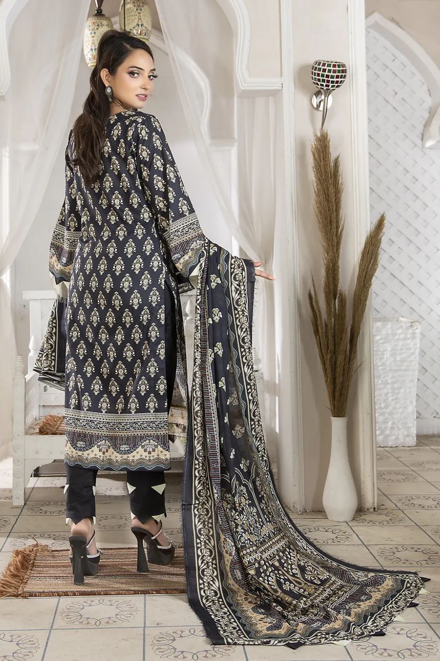 Digital Printed Lawn-Black-3PC - Branded Cut Pieces