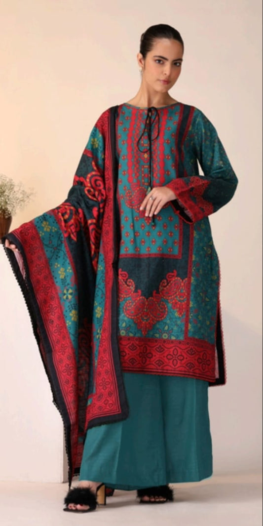 Hania & Minahil Printed Slub Khaddar 3pc