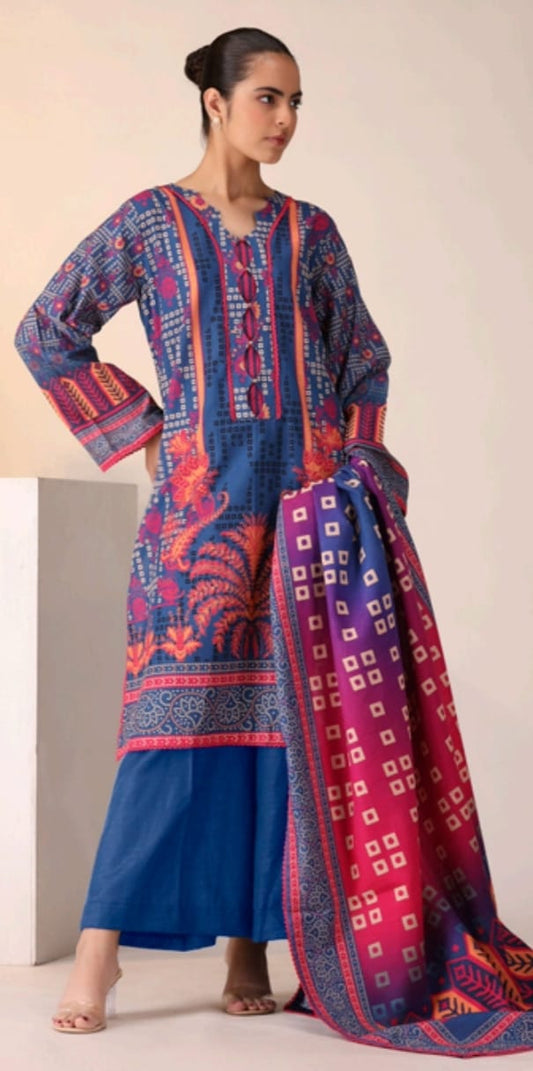 Hania & Minahil Printed Slub Khaddar 3pc