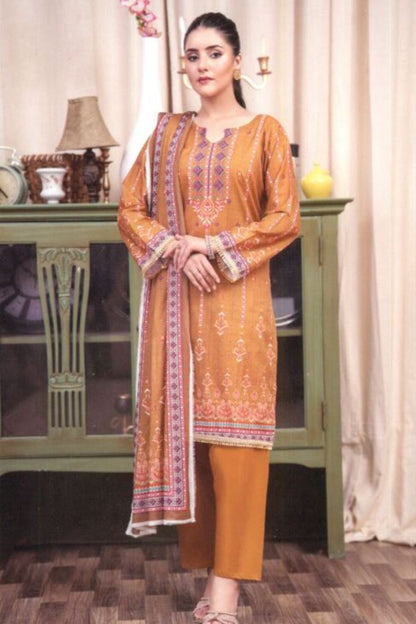 Digital Printed Lawn-Mustard-3PC - Branded Cut Pieces