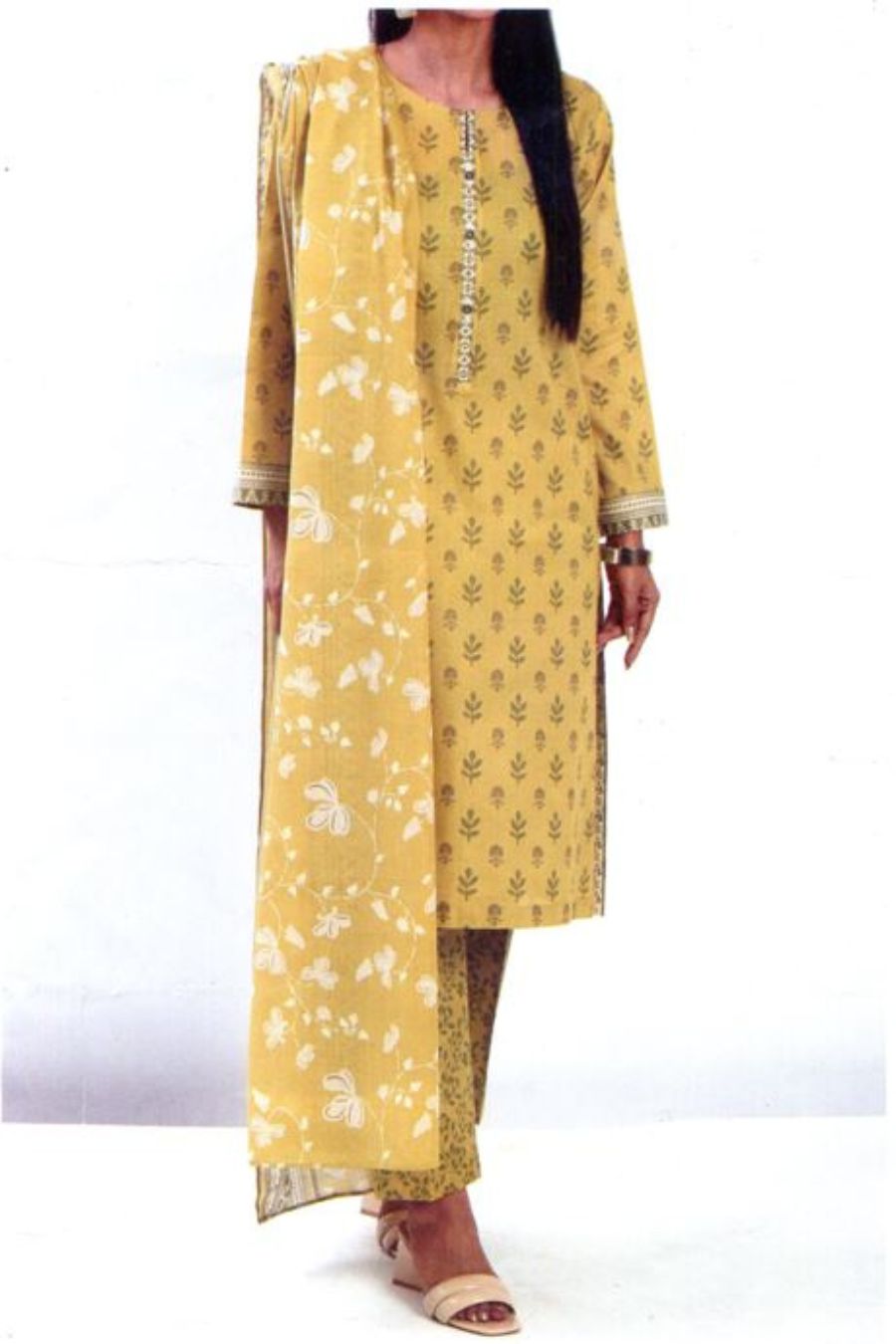 Digital Printed Lawn-Yellow-3PC - Branded Cut Pieces