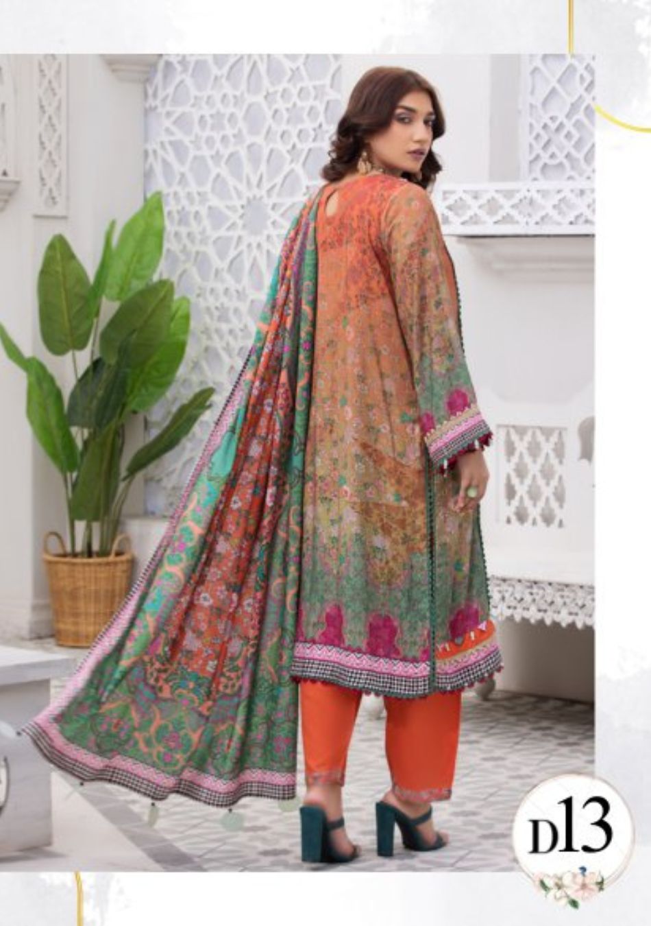 Jacquard-Embroidered Slub Viscose-Orange-3PC - Branded Cut Pieces