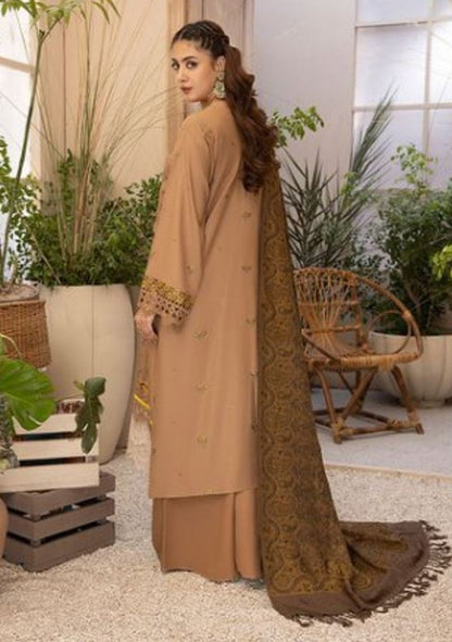 Aizal-Embroidered karandi-L-Brown-3PC - Branded Cut Pieces