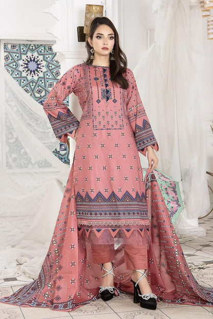 Digital Printed Lawn-Pink-3PC - Branded Cut Pieces