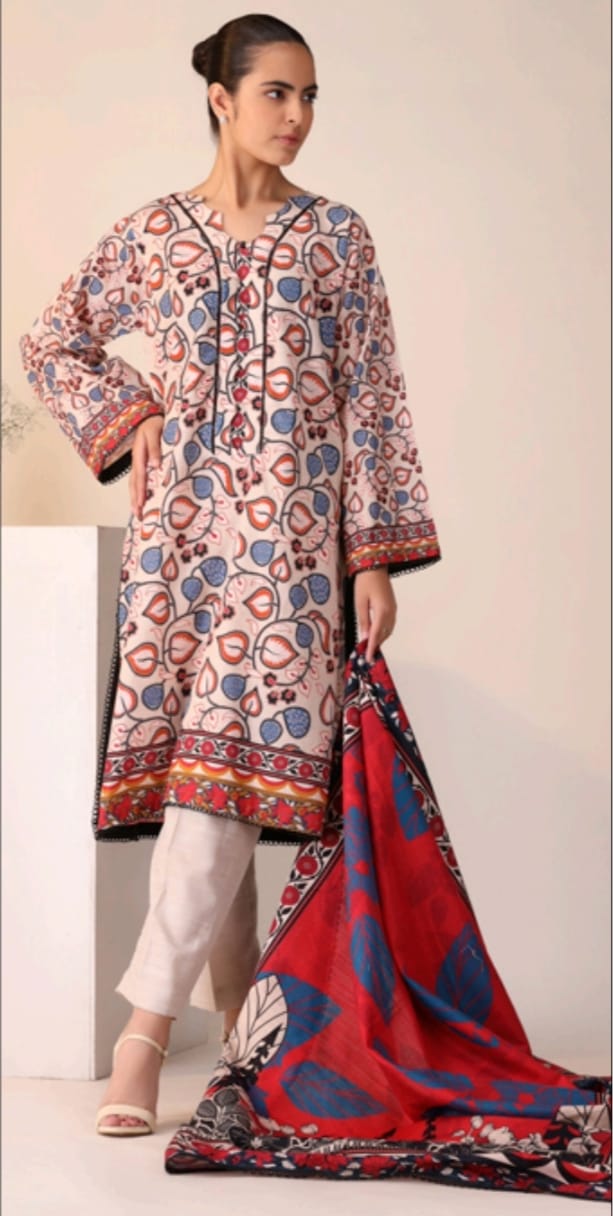 Hania & Minahil Printed Slub Khaddar 3pc