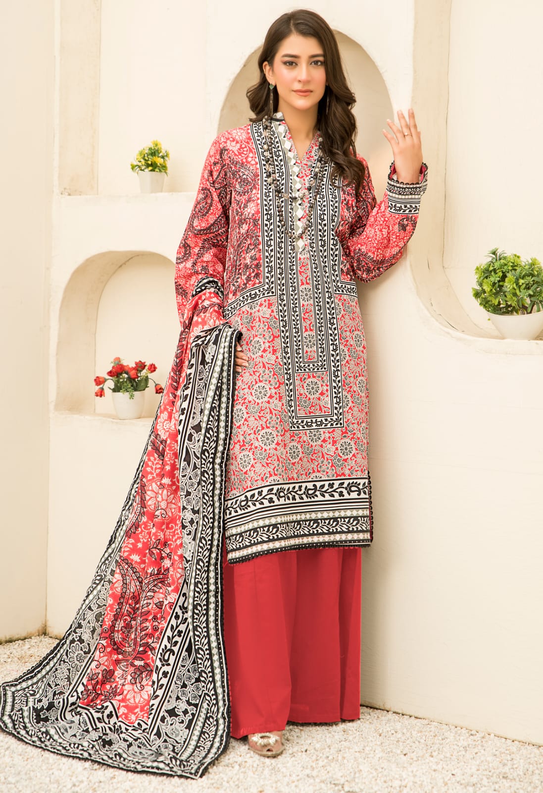 Hania & Minahil Printed Slub Khaddar 3pc - Branded Cut Pieces