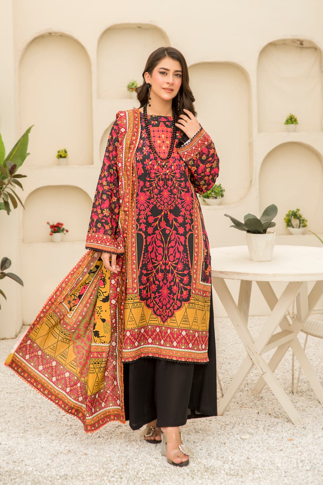 Safa Iman Printed Slub Khaddar 3pc - Branded Cut Pieces