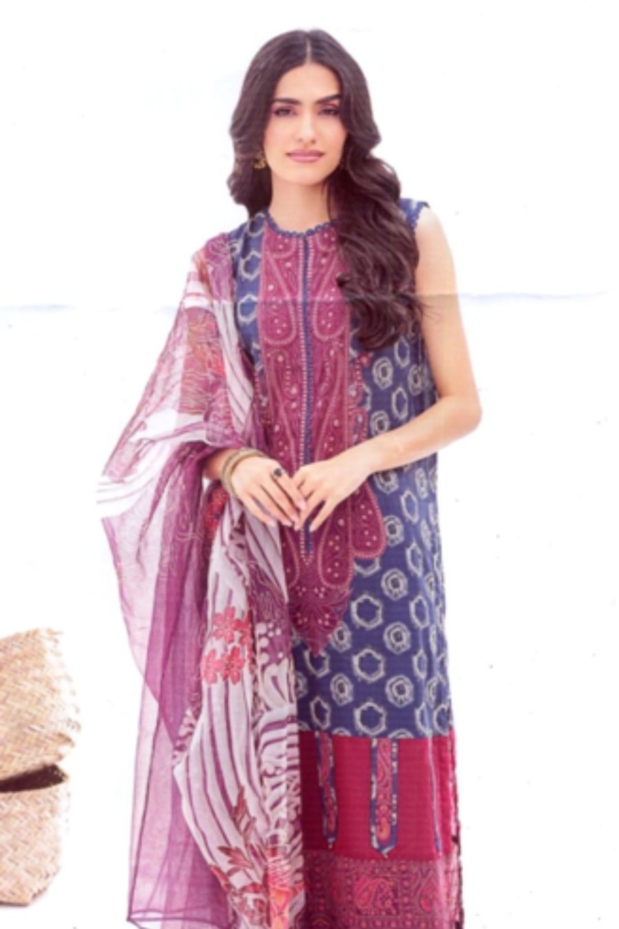 Digital Printed Lawn-Blue-2pc - Branded Cut Pieces