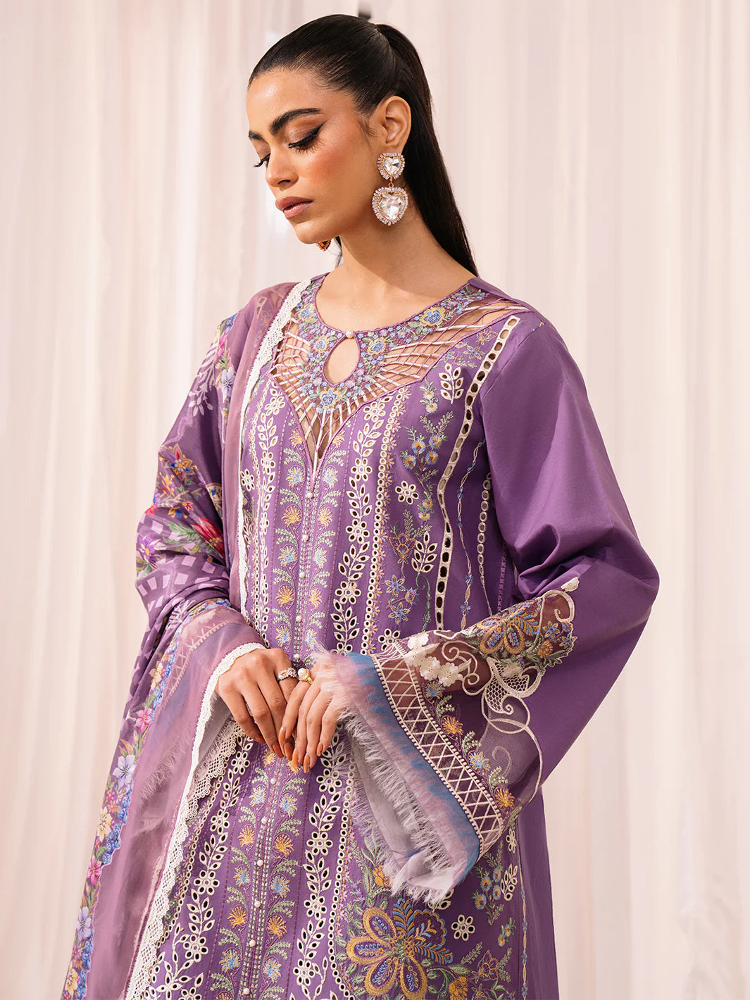 Bin Ilyas-Esha Eshal-Dyed Embroidered Lawn-3PC - Branded Cut Pieces