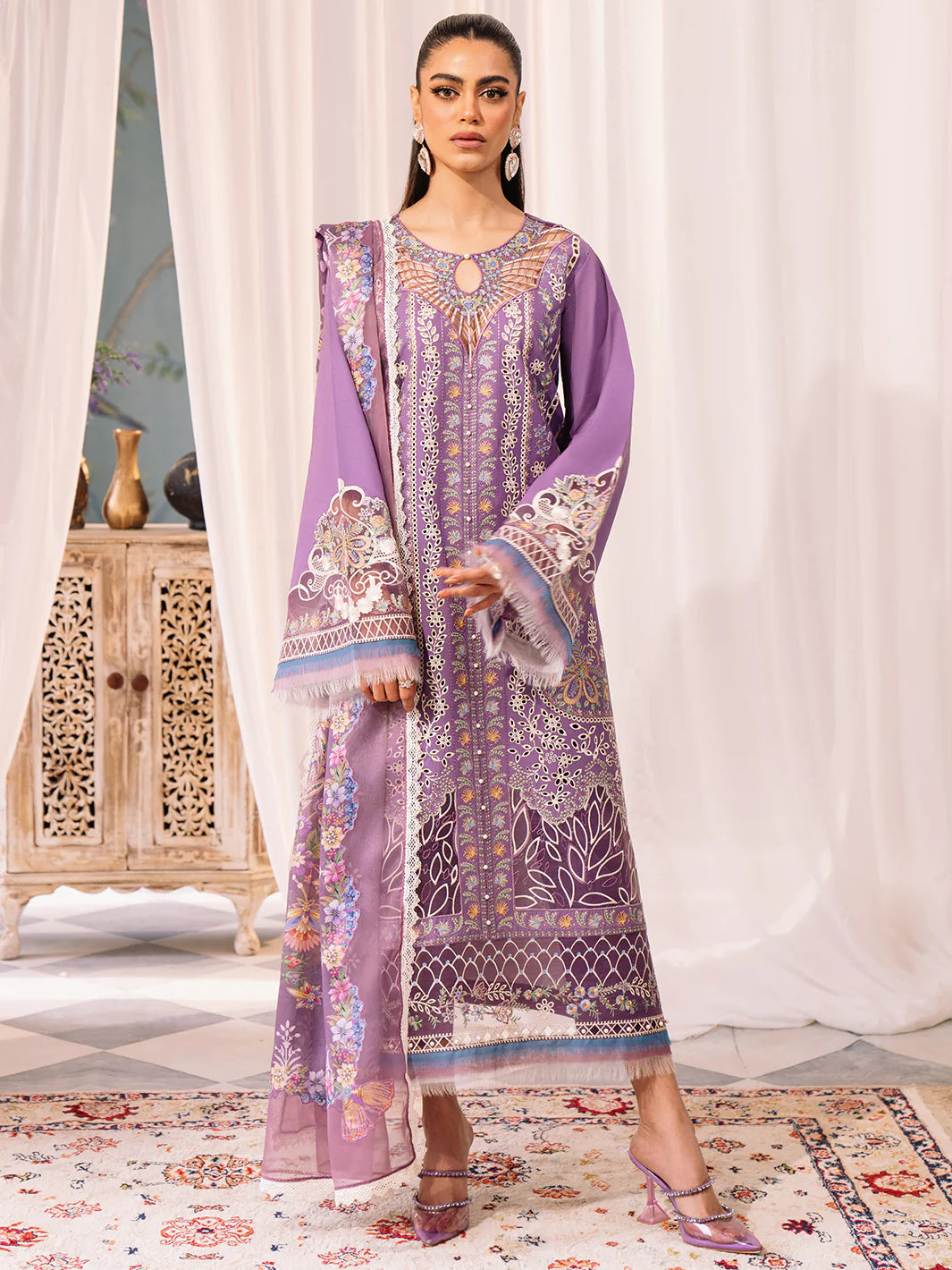 Bin Ilyas-Esha Eshal-Dyed Embroidered Lawn-3PC - Branded Cut Pieces