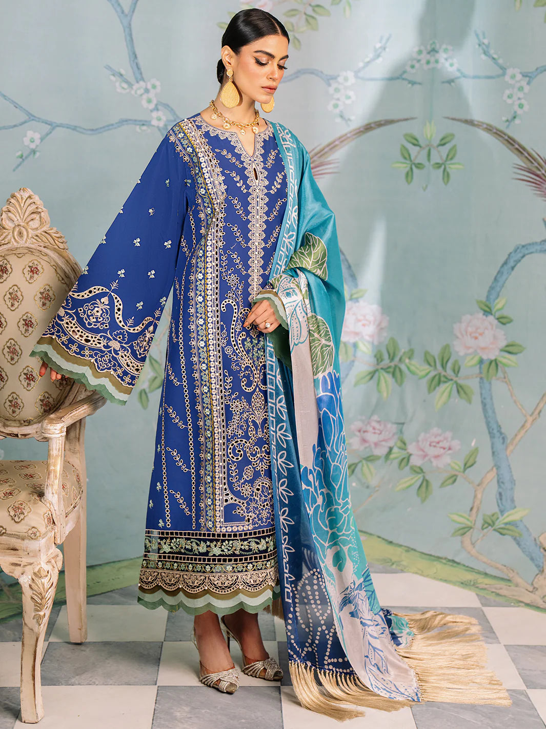 Bin Ilyas-Esha Eshal-Dyed Embroidered Lawn-3PC - Branded Cut Pieces