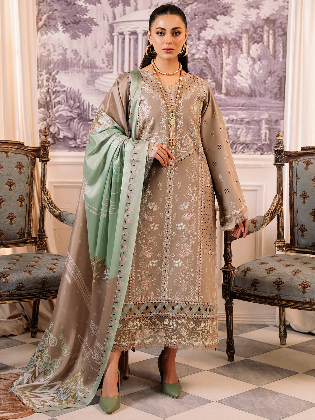 Bin Ilyas-Esha Eshal-Dyed Embroidered Lawn-3PC - Branded Cut Pieces