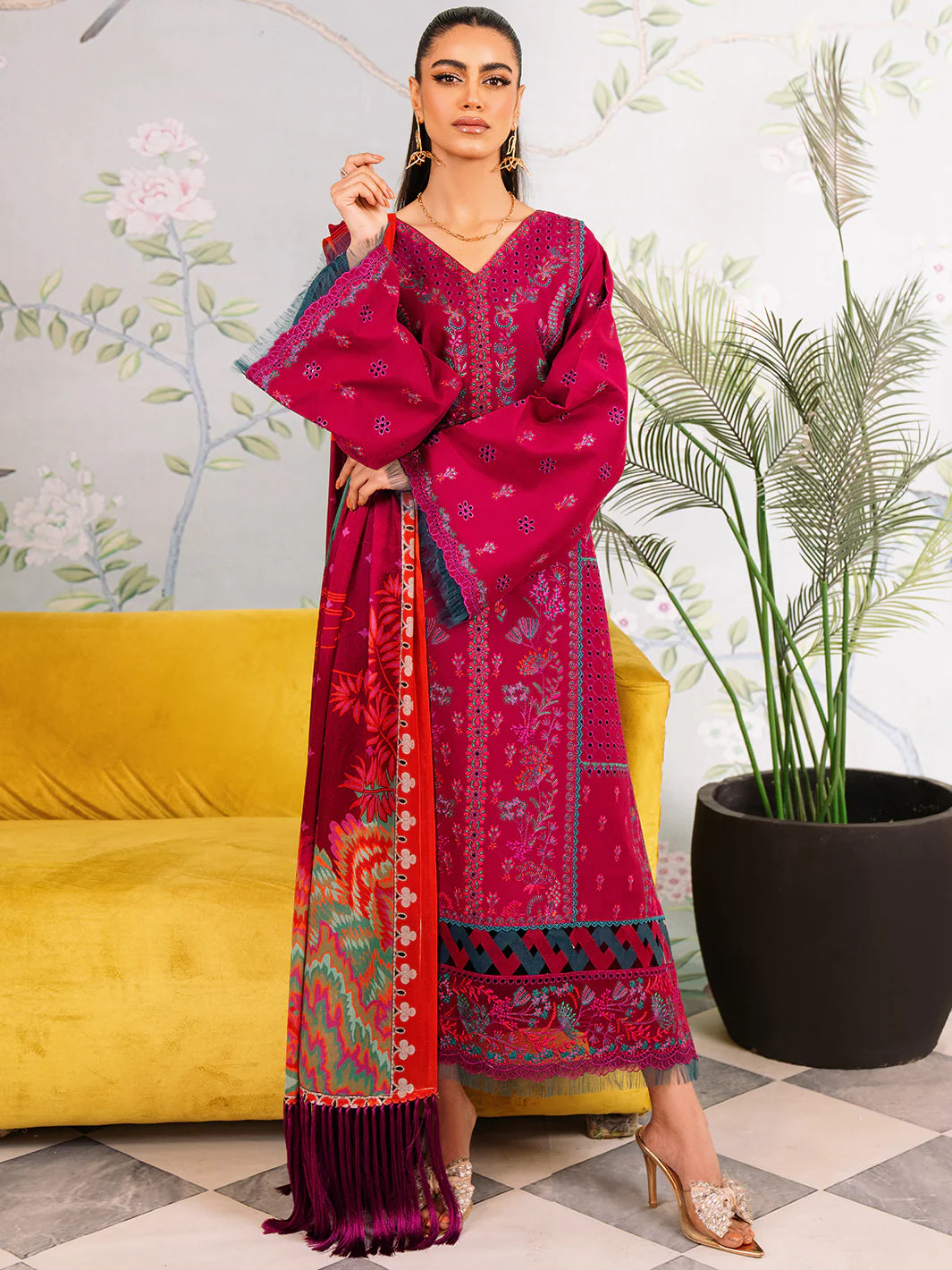 Bin Ilyas-Esha Eshal-Dyed Embroidered Lawn-3PC - Branded Cut Pieces