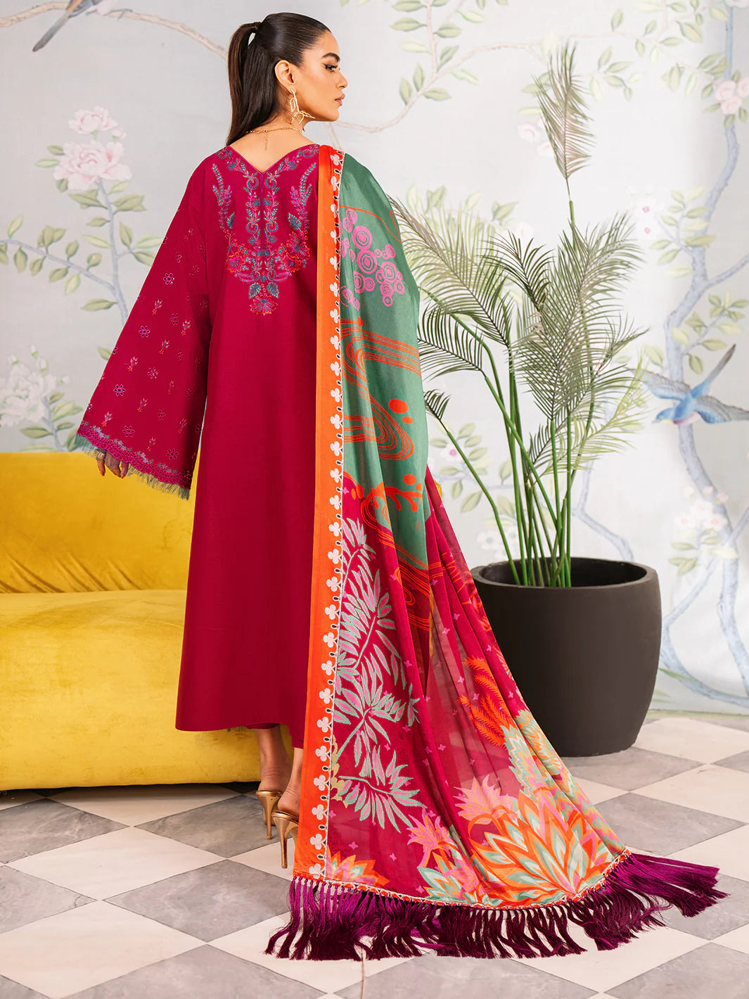 Bin Ilyas-Esha Eshal-Dyed Embroidered Lawn-3PC - Branded Cut Pieces