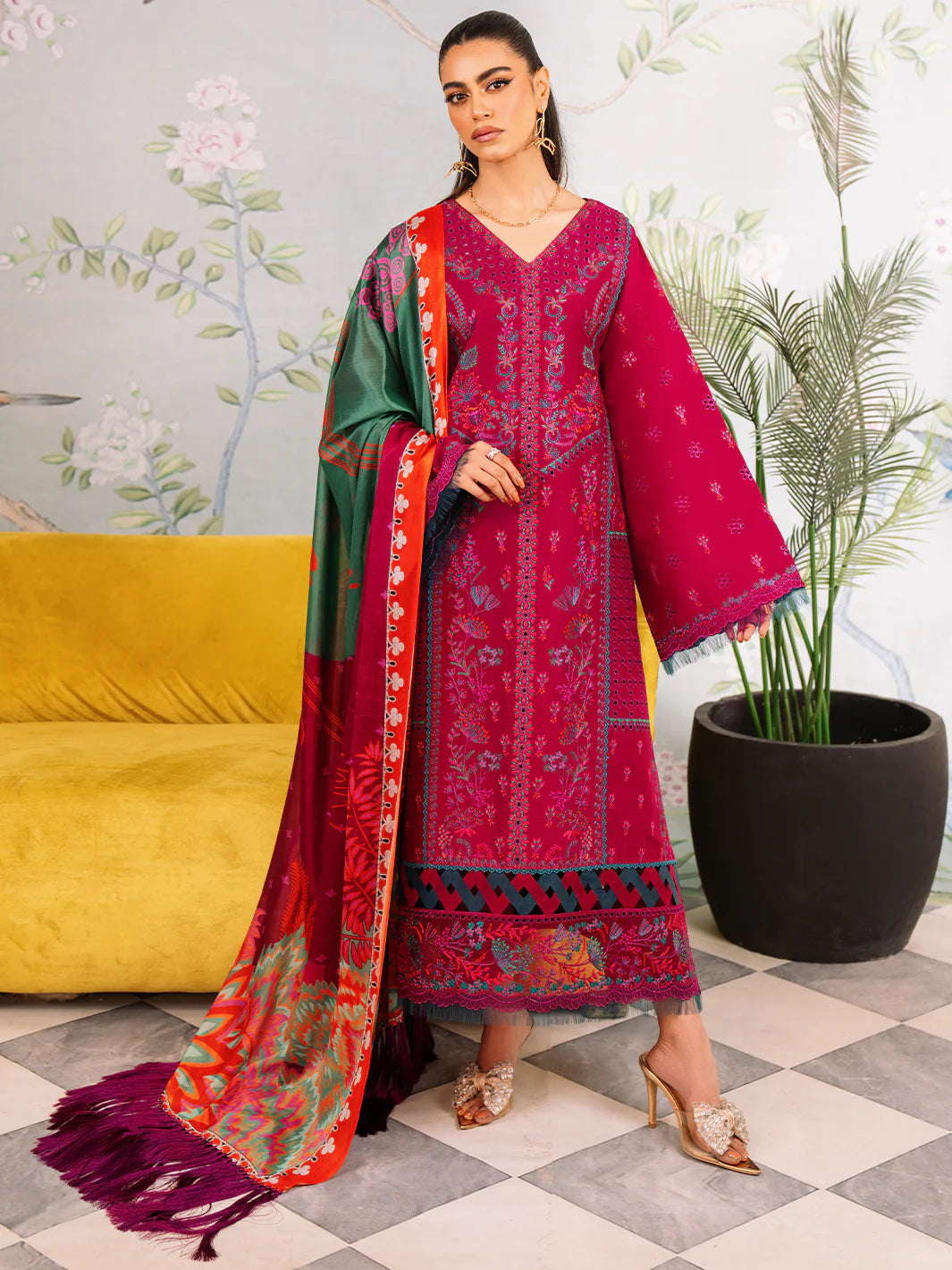 Bin Ilyas-Esha Eshal-Dyed Embroidered Lawn-3PC - Branded Cut Pieces