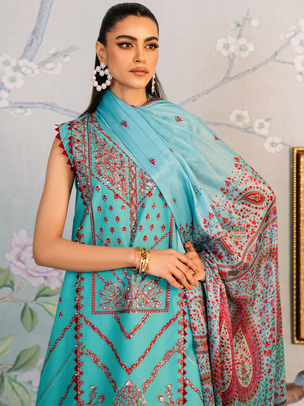 Bin Ilyas-Esha Eshal-Dyed Embroidered Lawn-3PC - Branded Cut Pieces