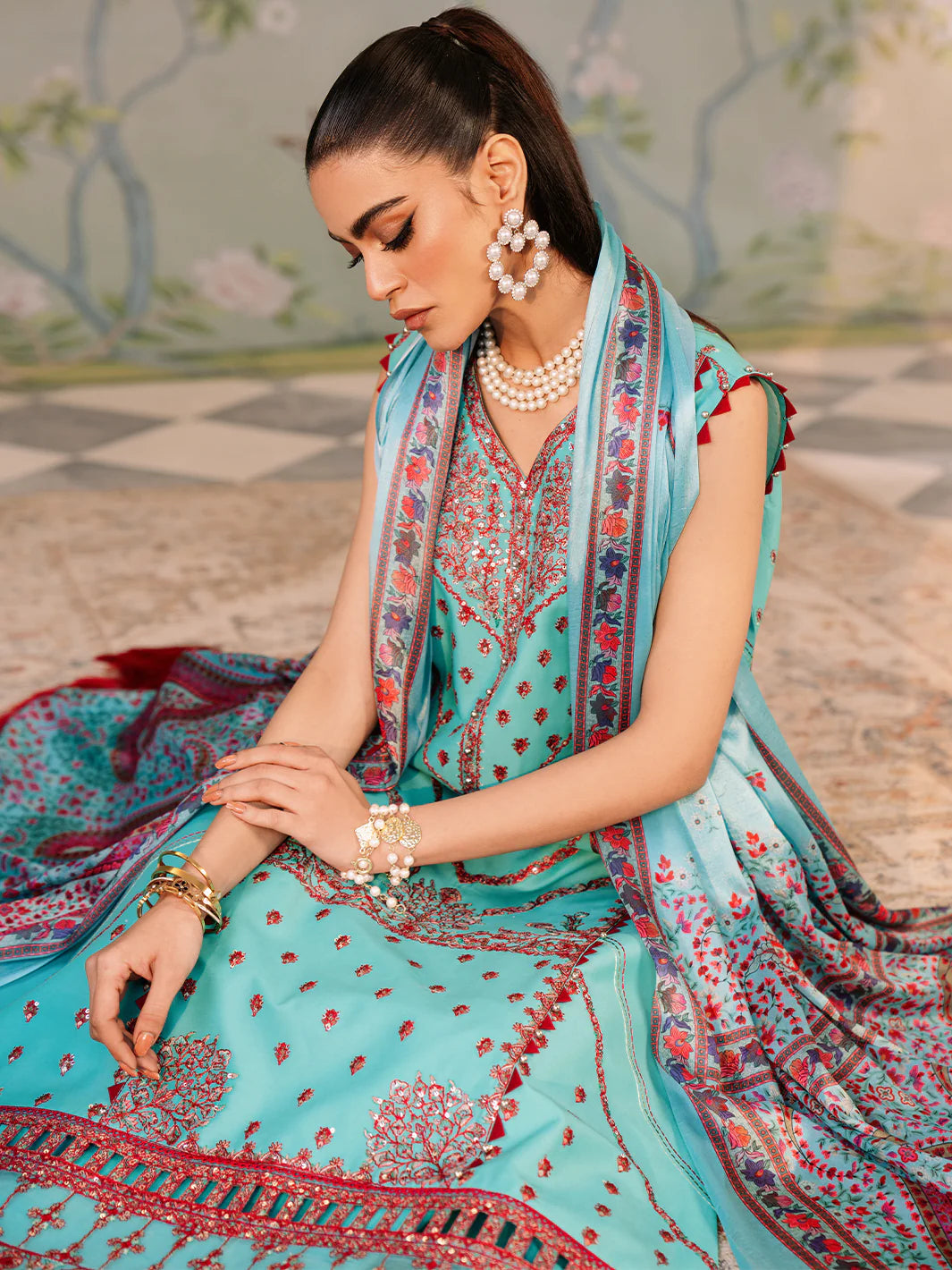 Bin Ilyas-Esha Eshal-Dyed Embroidered Lawn-3PC - Branded Cut Pieces