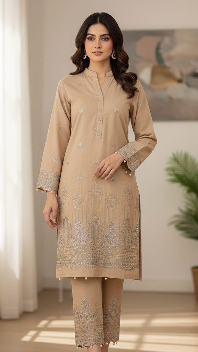 UNSTITCHED EMBROIDERED Silk 2PC SHIRT AND TROUSER COLLECTION BY DESIGNER By Branded Cut Pieces