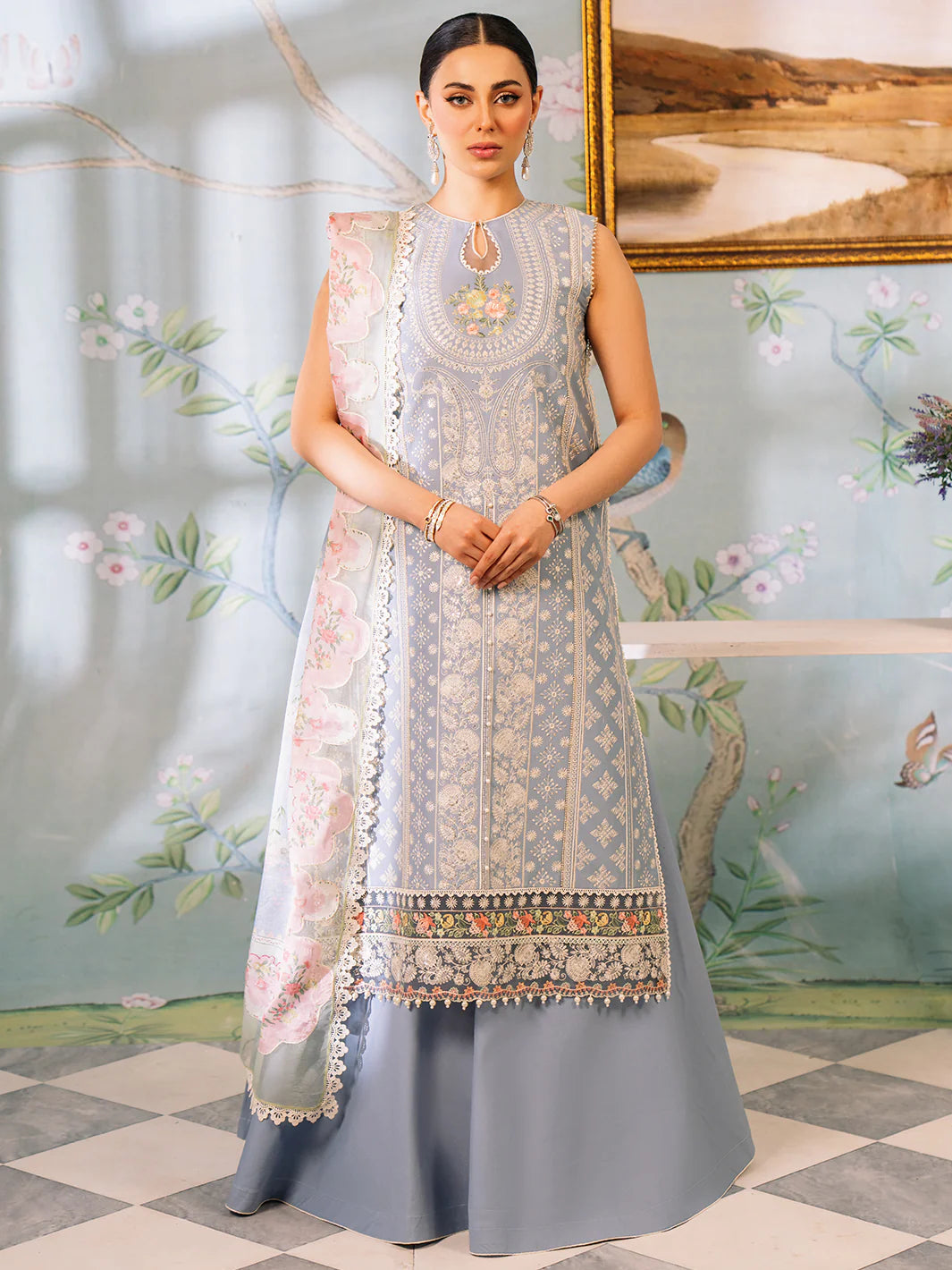 Bin Ilyas-Esha Eshal-Dyed Embroidered Lawn-3PC - Branded Cut Pieces