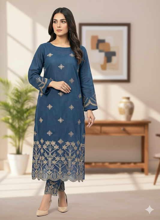 UNSTITCHED EMBROIDERED Silk 2PC SHIRT AND TROUSER COLLECTION BY DESIGNER By Branded Cut Piece