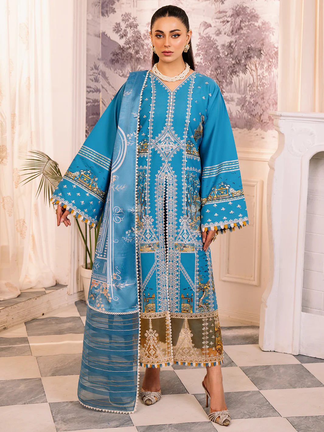 Bin Ilyas-Esha Eshal-Dyed Embroidered Lawn-3PC - Branded Cut Pieces