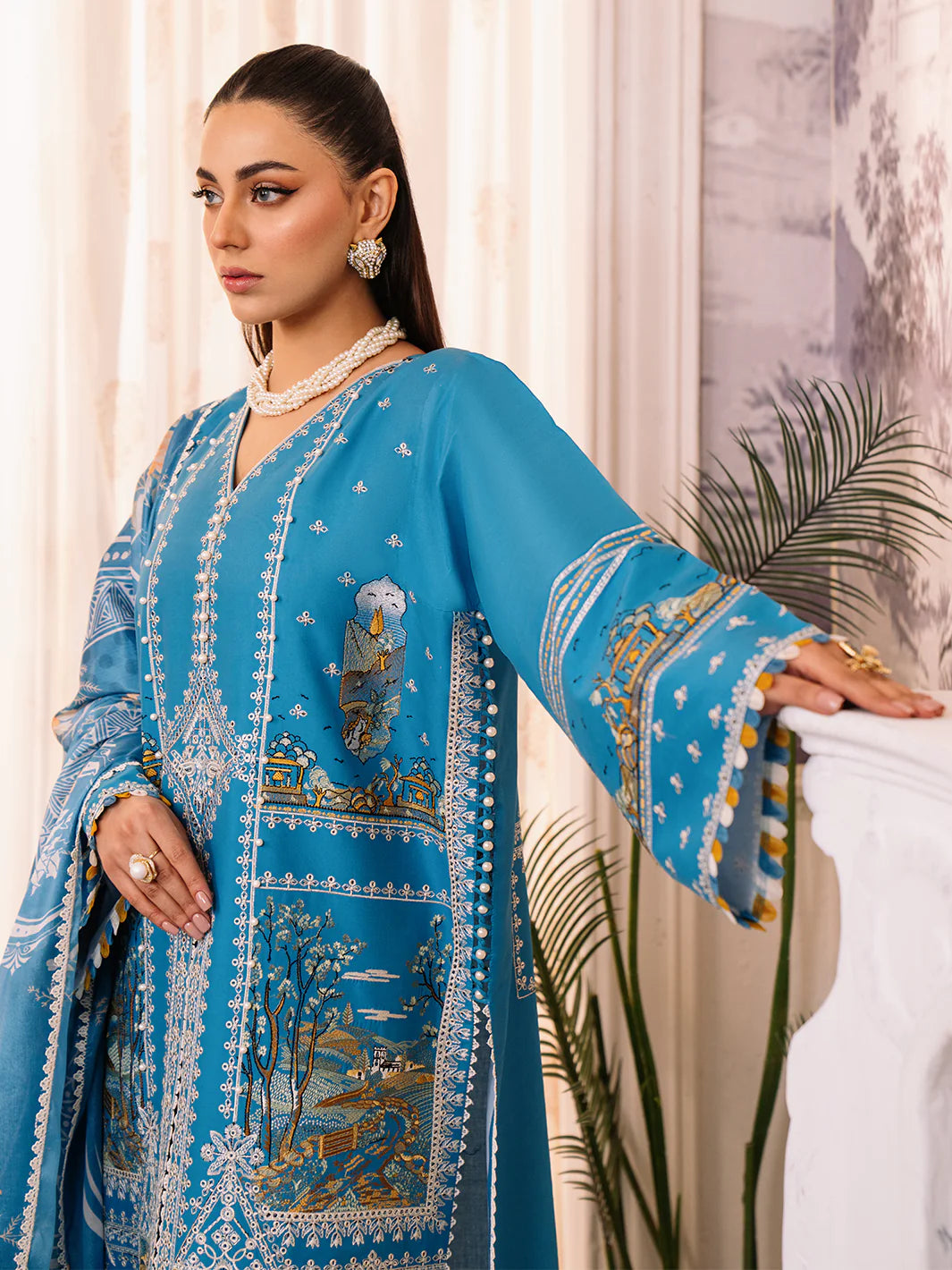 Bin Ilyas-Esha Eshal-Dyed Embroidered Lawn-3PC - Branded Cut Pieces