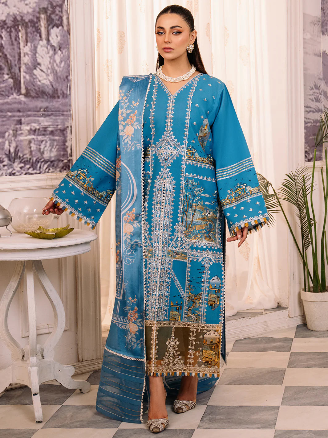 Bin Ilyas-Esha Eshal-Dyed Embroidered Lawn-3PC - Branded Cut Pieces