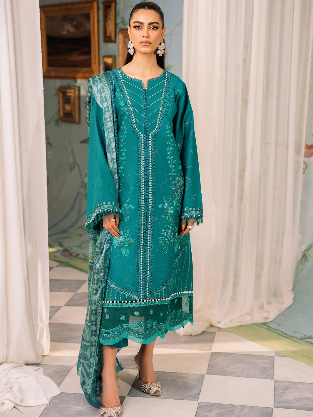 Bin Ilyas-Esha Eshal-Dyed Embroidered Lawn-3PC - Branded Cut Pieces