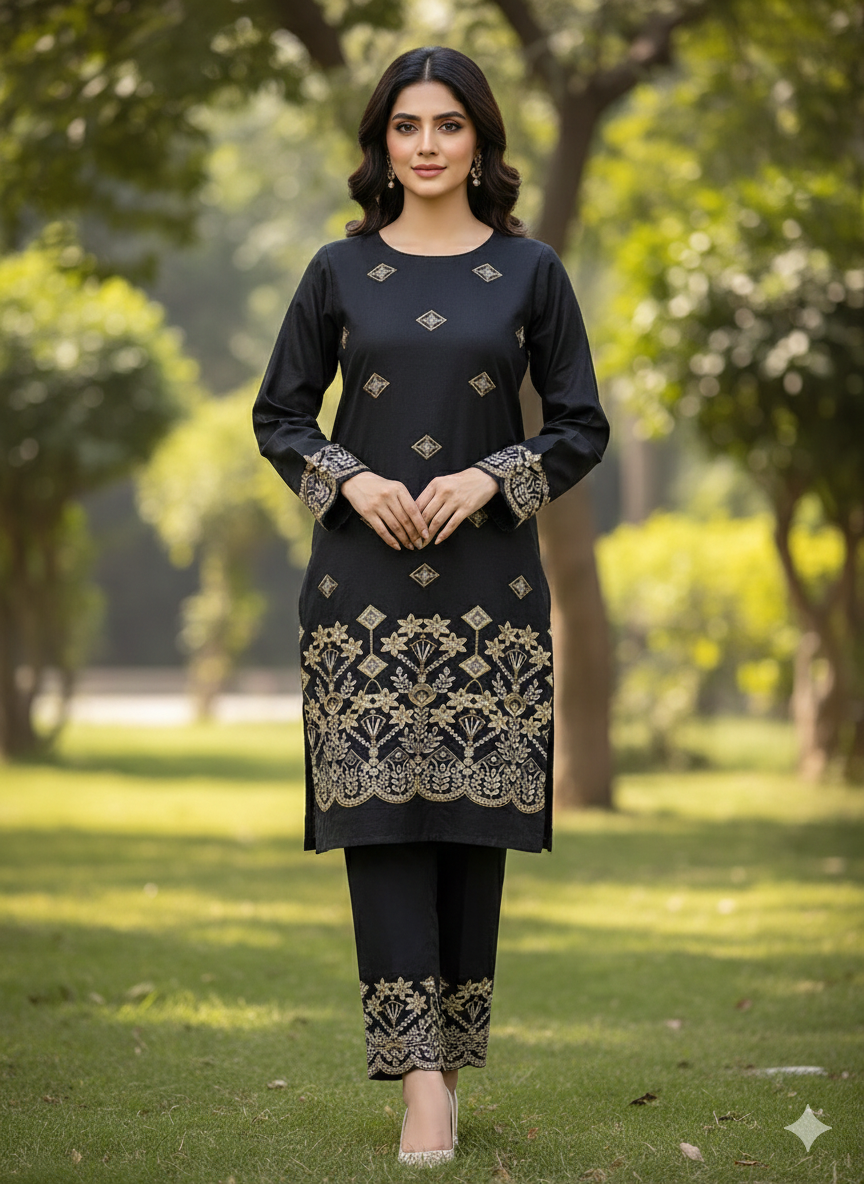 UNSTITCHED EMBROIDERED Silk 2PC SHIRT AND TROUSER COLLECTION BY DESIGNER By Branded Cut Piece