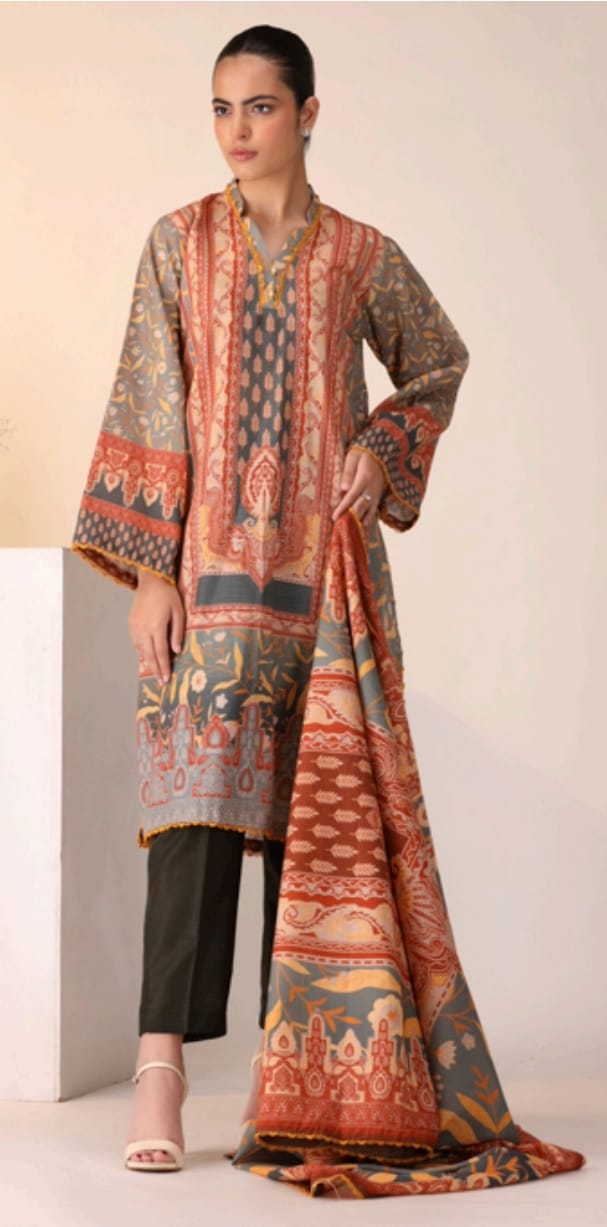 Hania & Minahil Printed Slub Khaddar 3pc