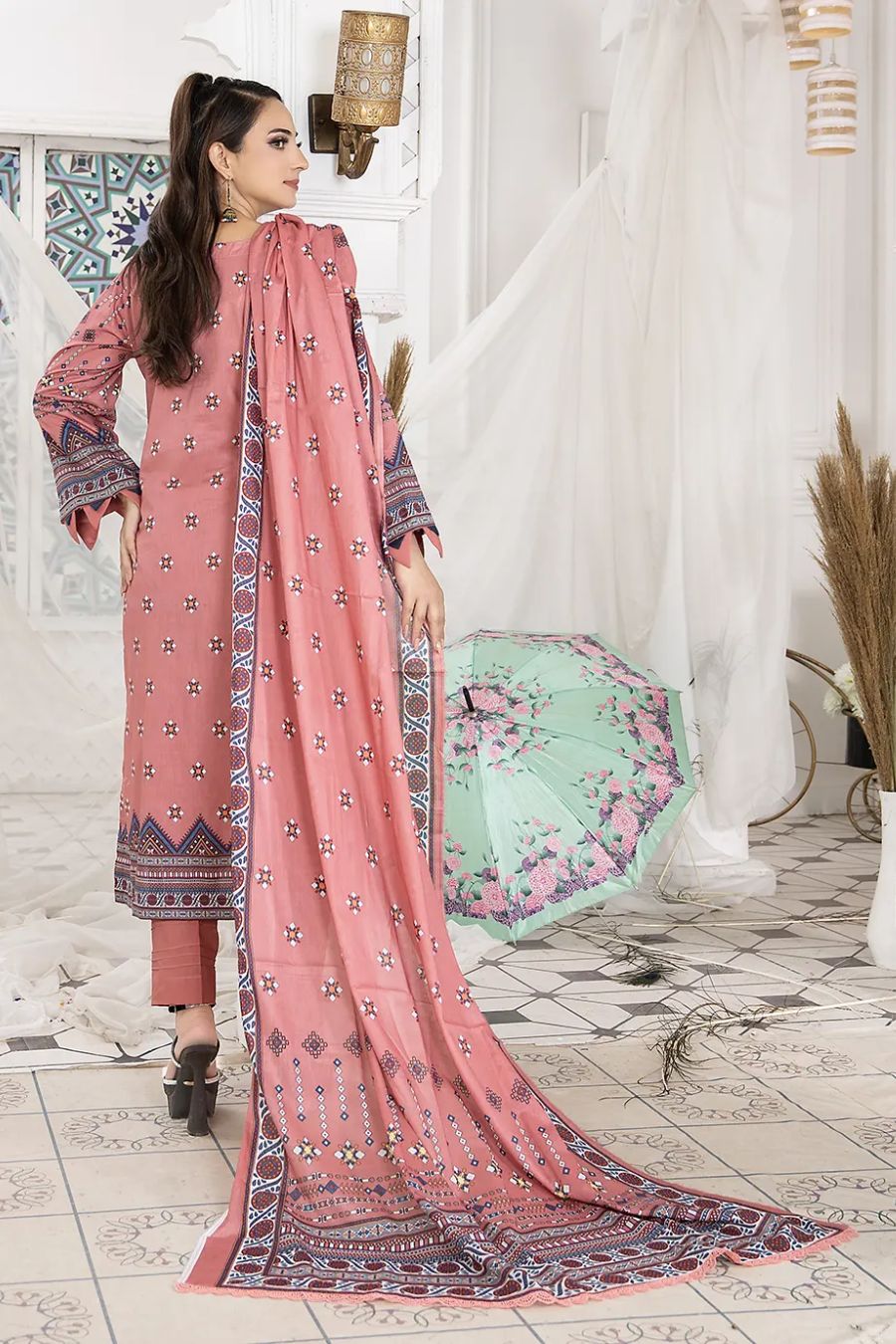 Digital Printed Lawn-Pink-3PC - Branded Cut Pieces