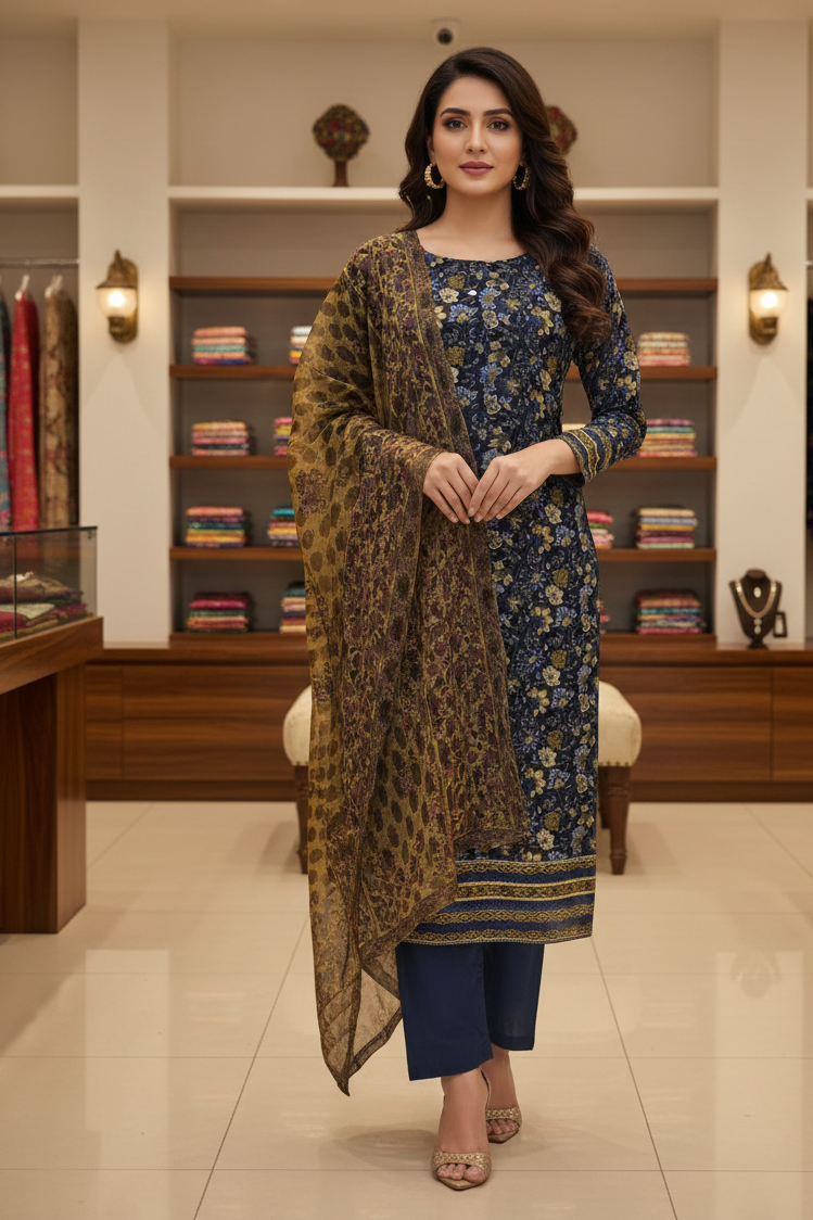 Sapphire Unstitched Printed Lawn 3pc