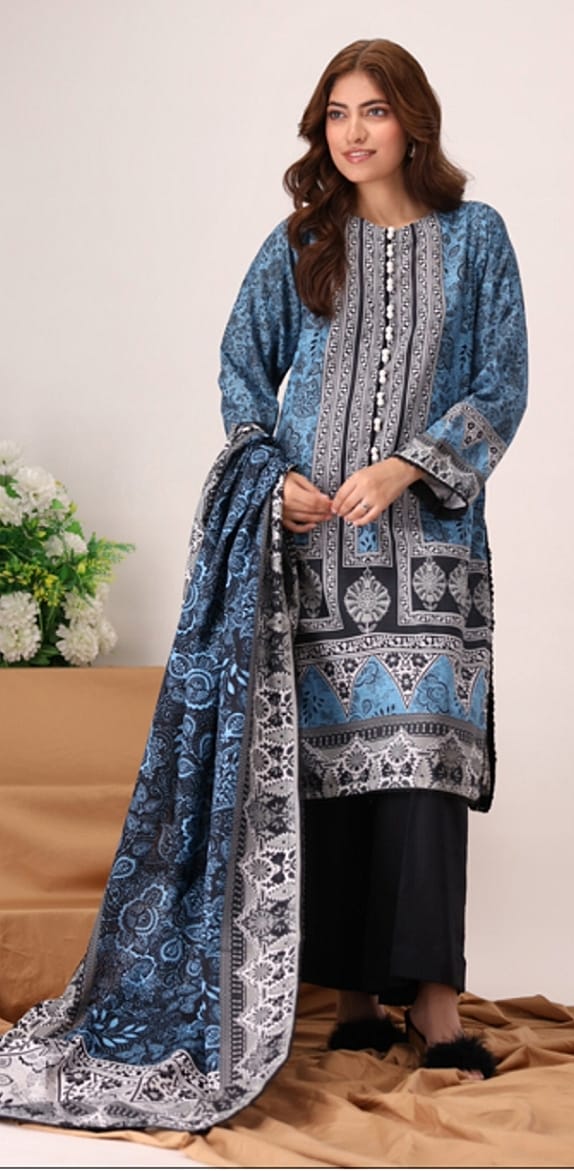 Jacquard Printed Slub Khaddar 3pc