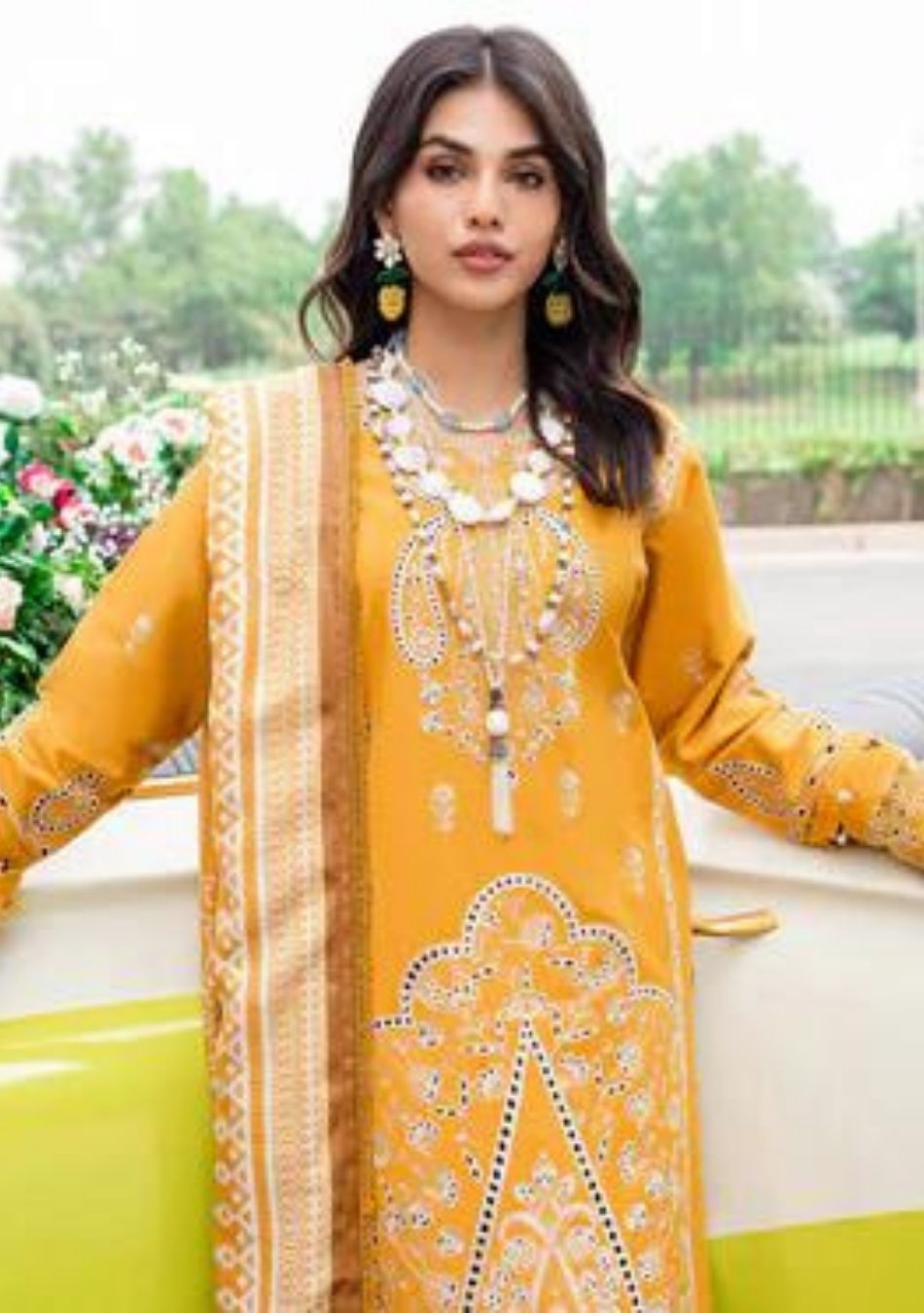 Parishay-Embroidered Wool-Mustard-3PC - Branded Cut Pieces