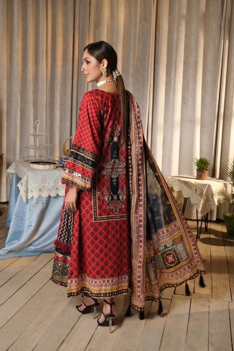 Embroidered Lawn-Mahroon-3PC - Branded Cut Pieces