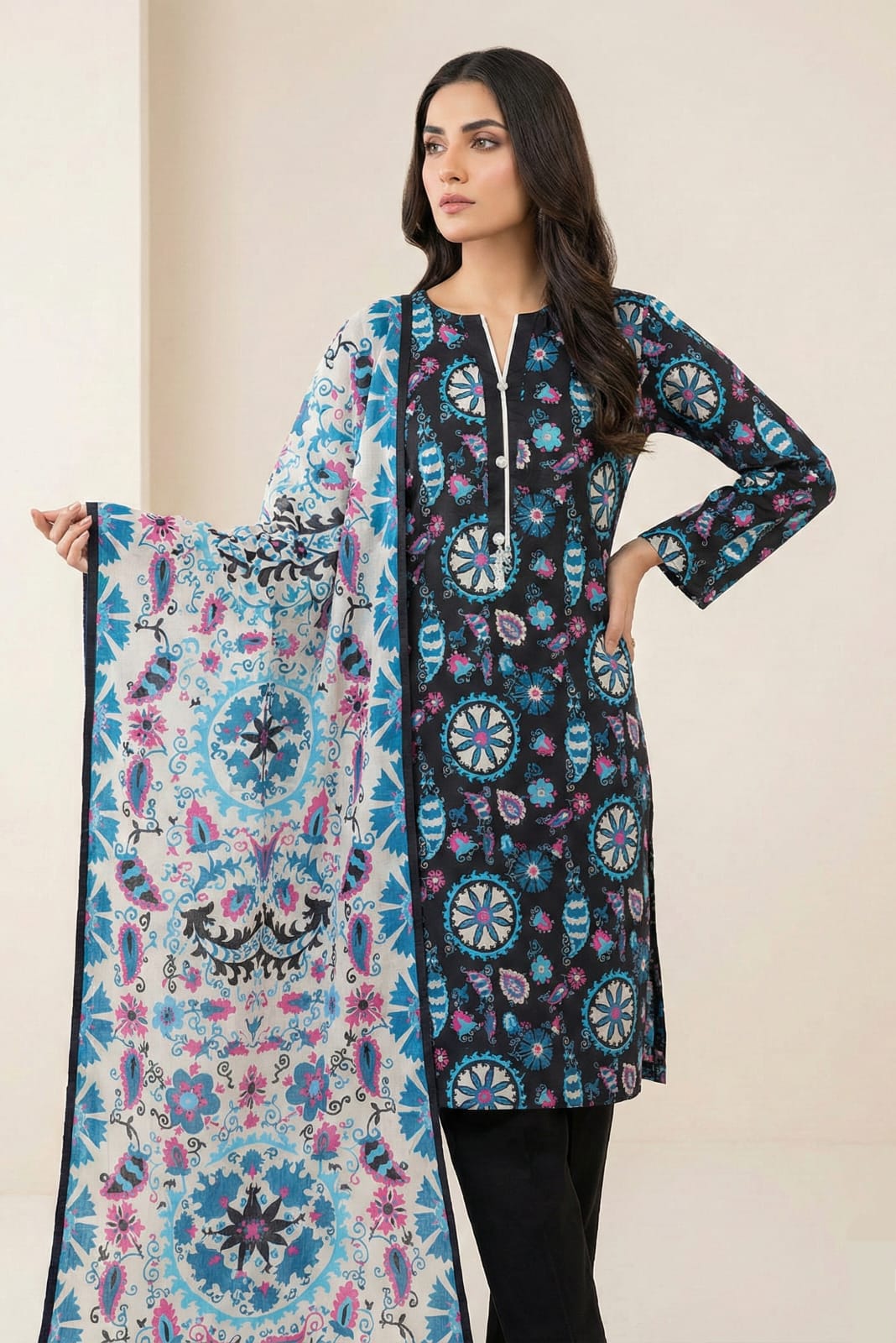 Al Karam Stitched Printed Lawn 3pc