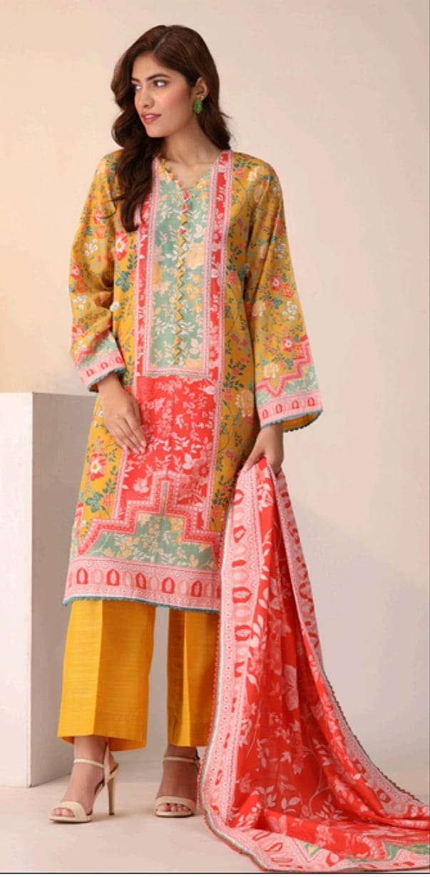 Jacquard Printed Slub Khaddar 3pc