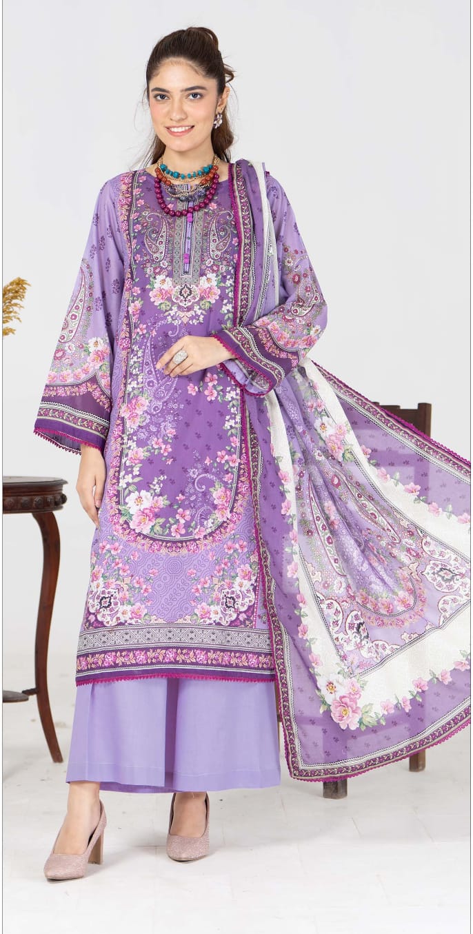 Suhana Unstitched Digital Printed Lawn 3PC - Branded Cut Pieces