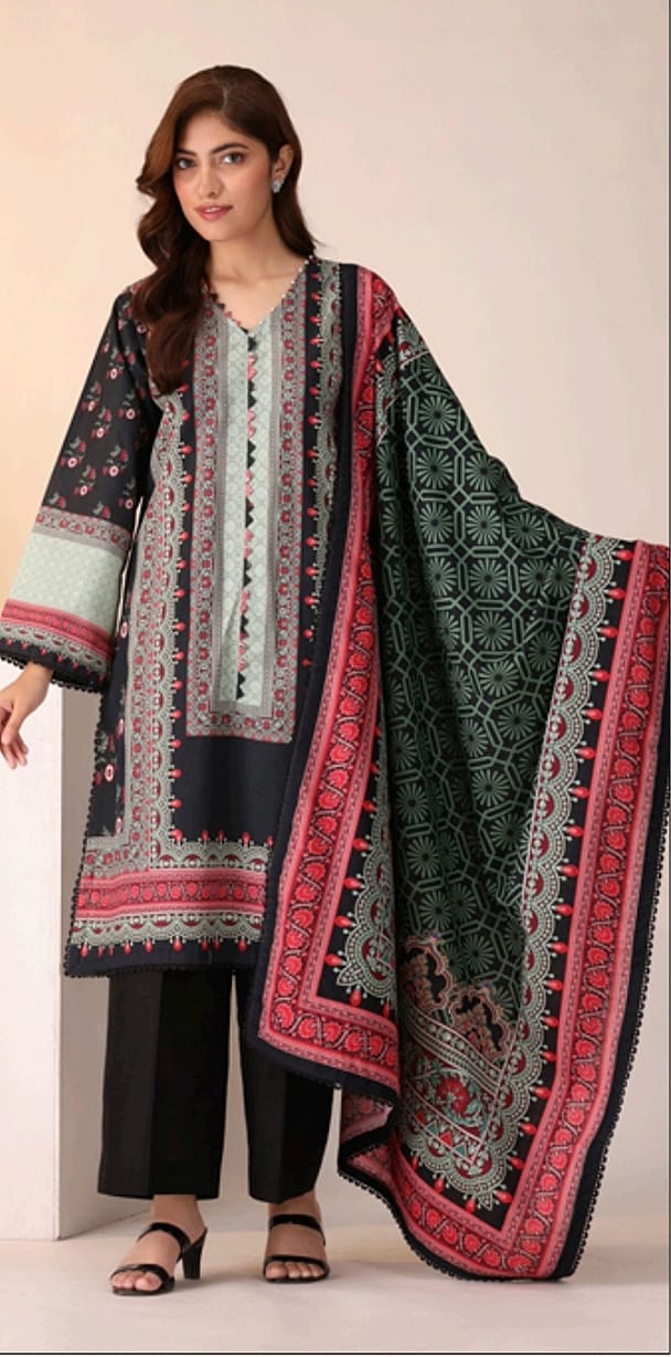 Jacquard Printed Slub Khaddar 3pc