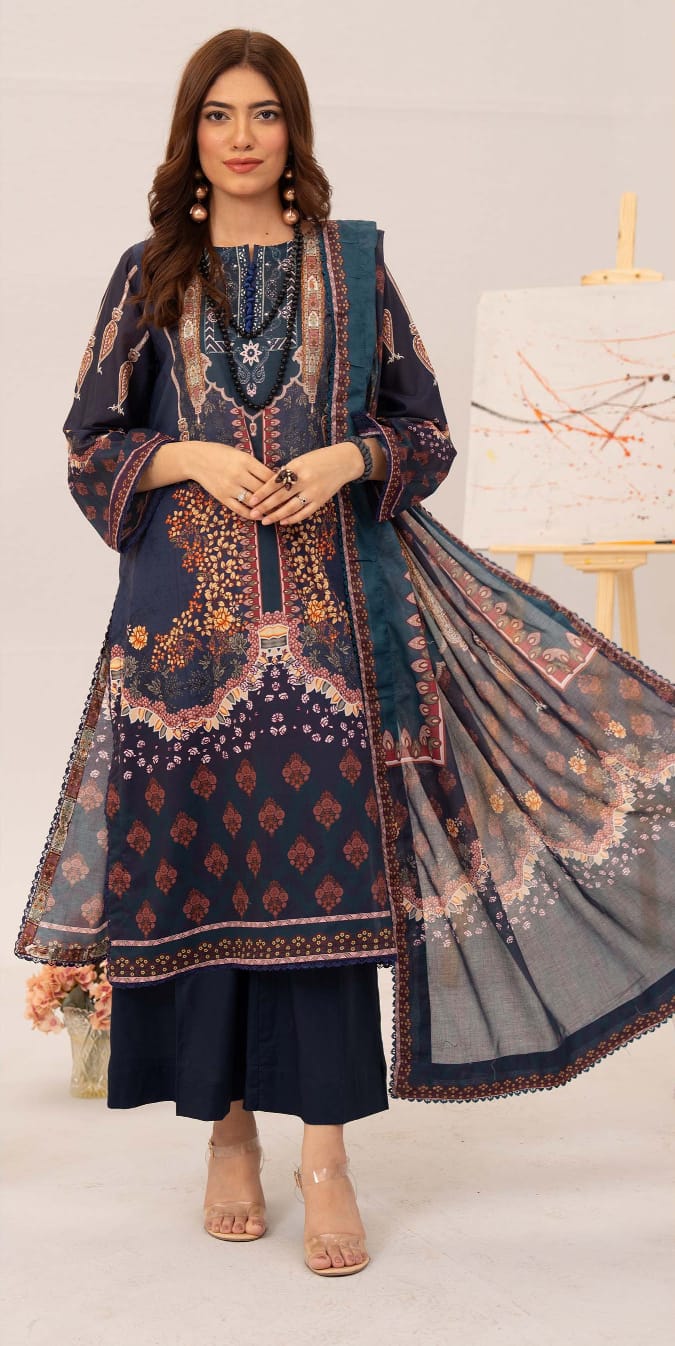 Jacquard Unstitched Printed Lawn 3pc - Branded Cut Pieces