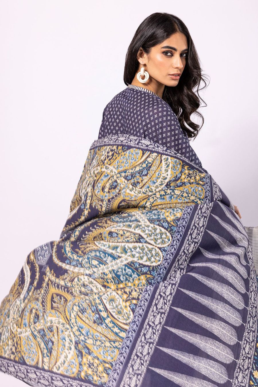 Digital Printed Light Khaddar-Blue-3PC - Branded Cut Pieces